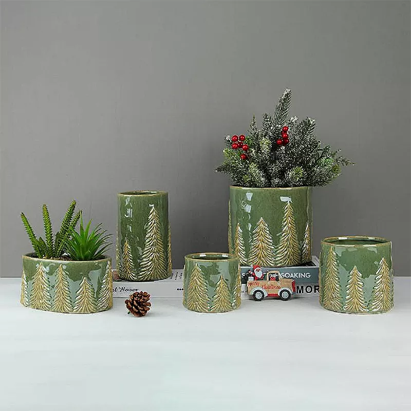 エンボス加工のクリスマスパイン花瓶 エンボス加工のクリスマスパイン花瓶