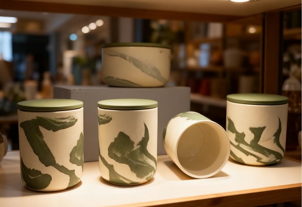 Natural Green Marbled Ceramic Candle Jar